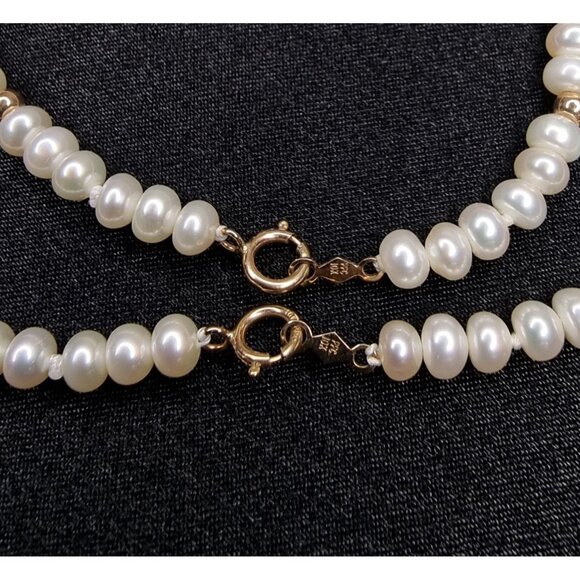 Vintage Late 90s 10K Gold Freshwater Pearl Necklace & Bracelet Set - Picture 6 of 6